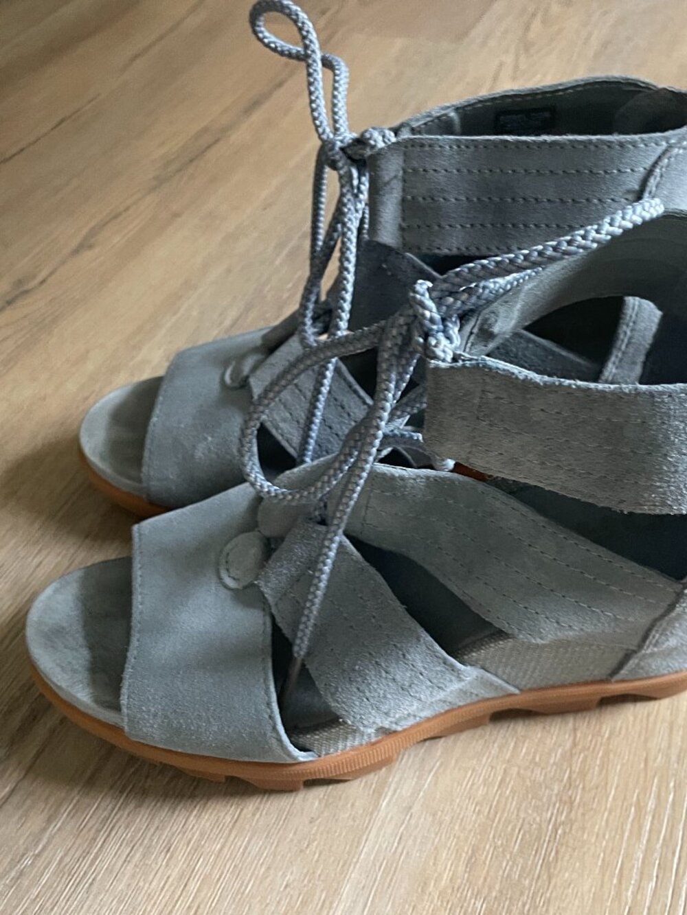 Sorel Joanie Ankle Lace Blue Sandals Women 9.5 Open Toe Wedge Shoes!